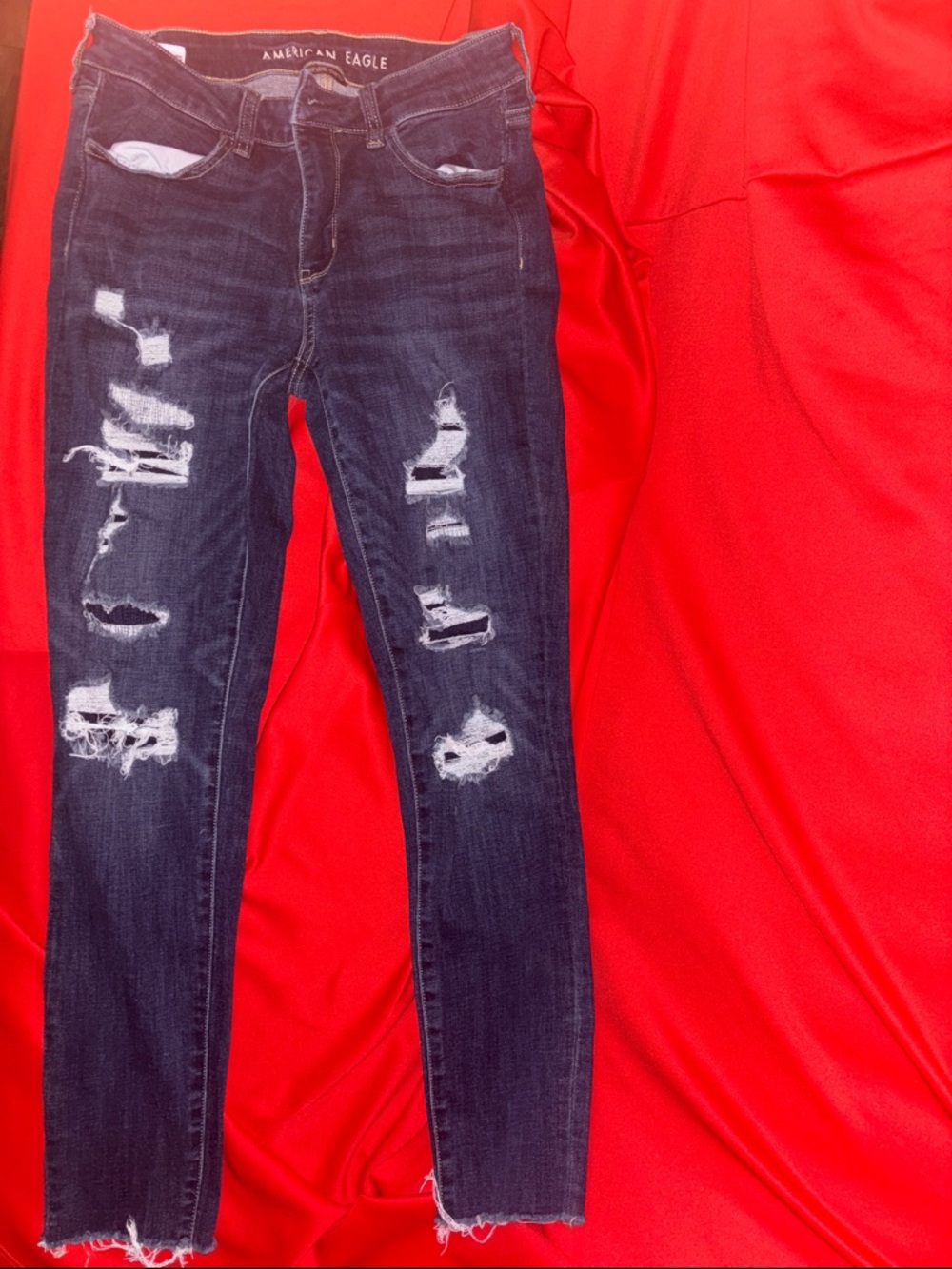 American Eagle Outfitters Dark Blue Ripped Skinny Jeans